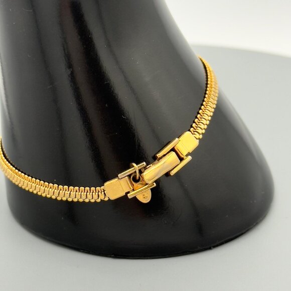 Monet Vintage Gold-Tone Snake Chain Bracelet With Fold-Over Clasp & Tag - Picture 2 of 7